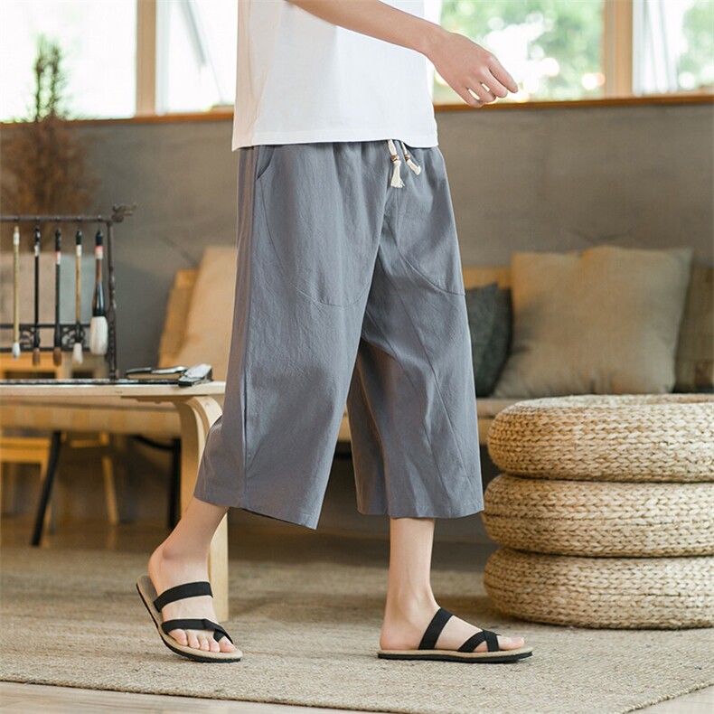 现货夏新款风2025夏男宽松棉麻哈伦裤七分裤K883P27,男装牛仔裤,星座225-1