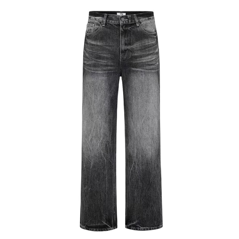 26@春潮美式褶皱烟黑闪电水洗牛仔裤青少年直筒长裤K70836P45网图,男装牛仔裤,电商B245