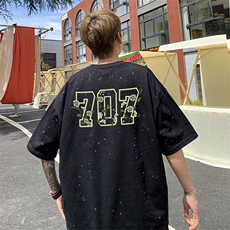 可48小时发货支持抖音得物来样二开美式满天星亮片短袖T恤MTX638，男装T恤，电商A486
