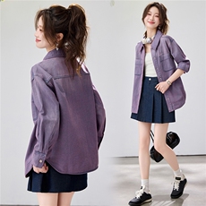 2026春季新款紫色渐变牛仔衬衫女设计感小众纯棉上衣休闲宽松外套，女装衬衫，艾米