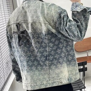 网络图现货 韩版复古潮牌个性提花满印休闲牛仔外套翻领JW363-P85图片