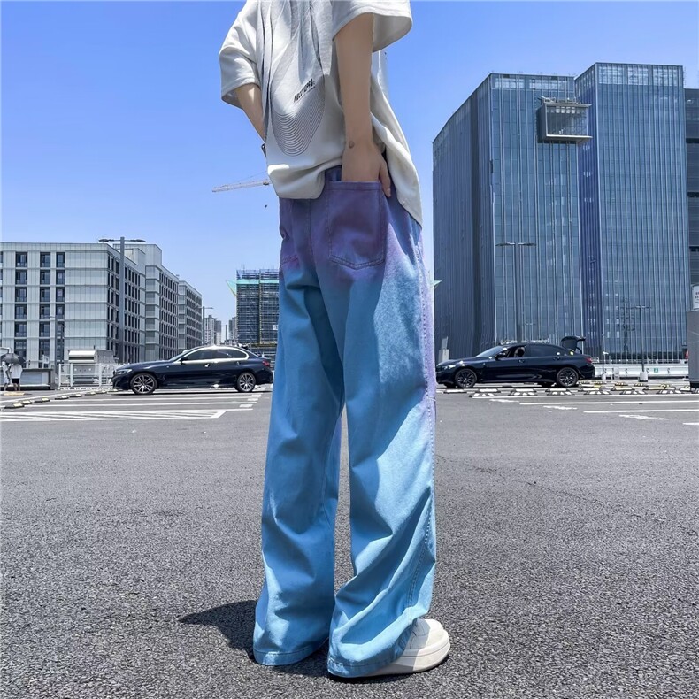 多巴胺穿搭高级感宽松渐变牛仔裤美式高街男直筒长裤N8188-p55,男装牛仔裤,星座1008