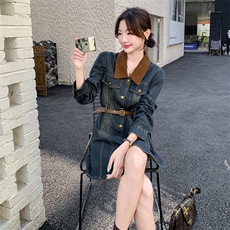 超好看牛仔连衣裙女2026新款春秋短款长袖小个子独特气质复古高端，女装连衣裙，印象茜