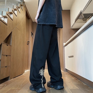 椰树刺绣宽松直筒牛仔裤阔腿休闲裤复古长裤美式裤子男N1060-P43图片