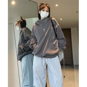 华棉仿棉复合卫衣春秋款男宽松圆领连帽套头衫情侣上衣 W1113图片