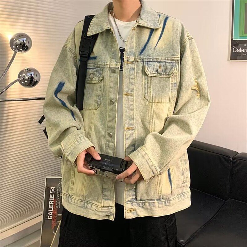做旧毛边牛仔外套男生秋冬休闲潮流高街CC023-P67,男装工装外套,星座911-3