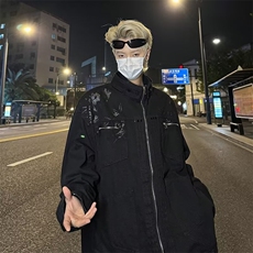 长袖常规款宽松型无品牌春秋冬立领提花外套男纯棉休闲潮牌2151，男装夹克，星座506