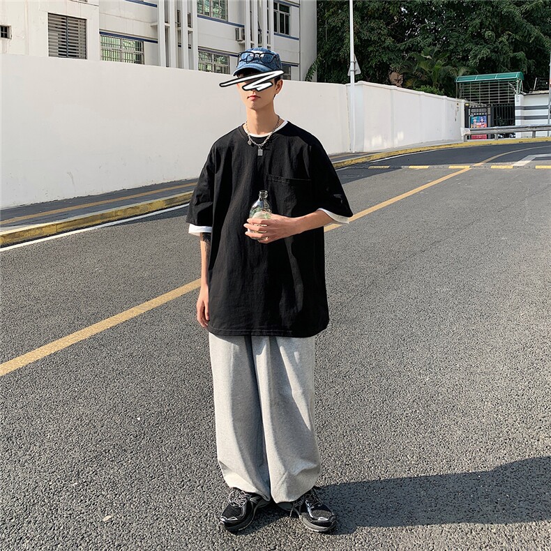 高街港风大口袋日系休闲情侣潮大码风短袖T恤DT748F30控48,男装T恤,星座227-7
