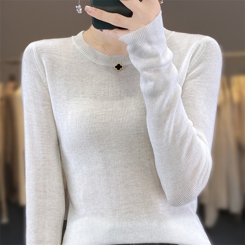 时尚百搭圆领仿羊毛针织衫修身显瘦长袖毛衣多色可选，女装针织衫/毛衣，雪真羊绒