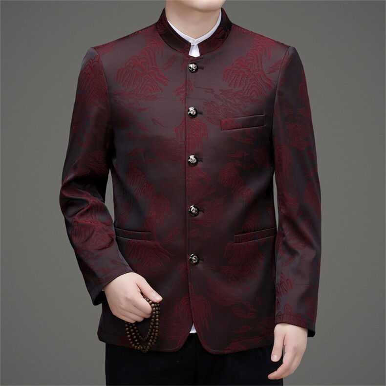 主推新款高品质中山装西服外套男士中年风新中式唐装西服上衣，男装西服，钱塘723