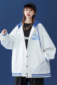 中性风 2023秋季新品涂鸦印花休闲连帽夹克外套 G24p65控88图片