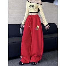 美式字母印花运动卫裤女宽松垂感显瘦阔腿直筒休闲裤K0859-P45，男装休闲裤，星座308B-2
