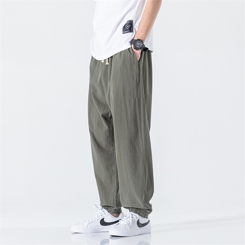 2025夏季新款大码风棉麻日系束脚休闲长裤哈伦裤K110P55图片