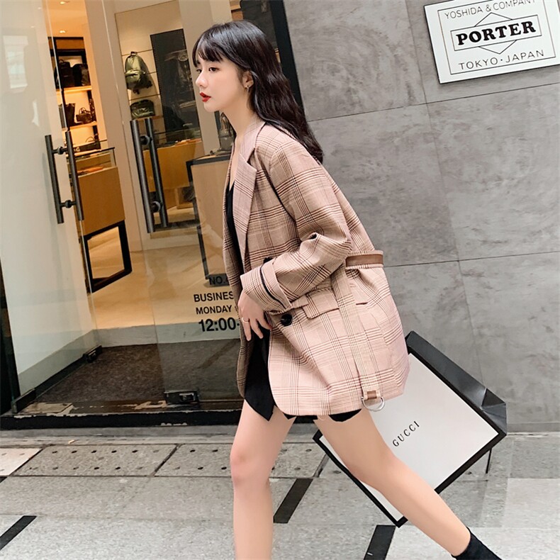 【现货】255-2073-P115控168秋装新款格子西装外套女,女装西装,浙宝288（原255）
