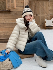 现货可推可爱温柔风花朵帽轻便白鸭绒2025冬季新款羽绒服外套女，女装羽绒服，苗苗