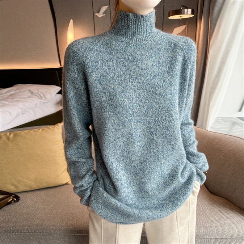 秋冬新款韩版高领羊毛衫女修身显瘦气质百搭长袖针织毛衣外套，女装羊毛衫，迅太羊绒