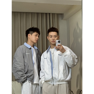 网图有货 美式复古假两件翻领棒球服夹克外套男女 A854-P55图片