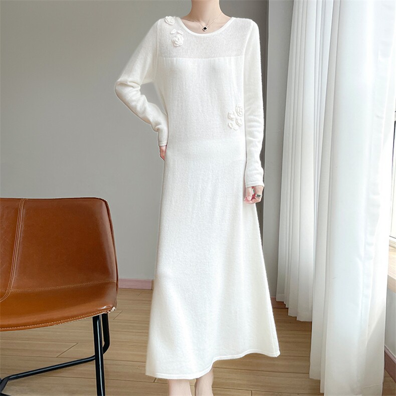 2025百搭时尚简约圆领长裙，女装连衣裙，江南羊绒