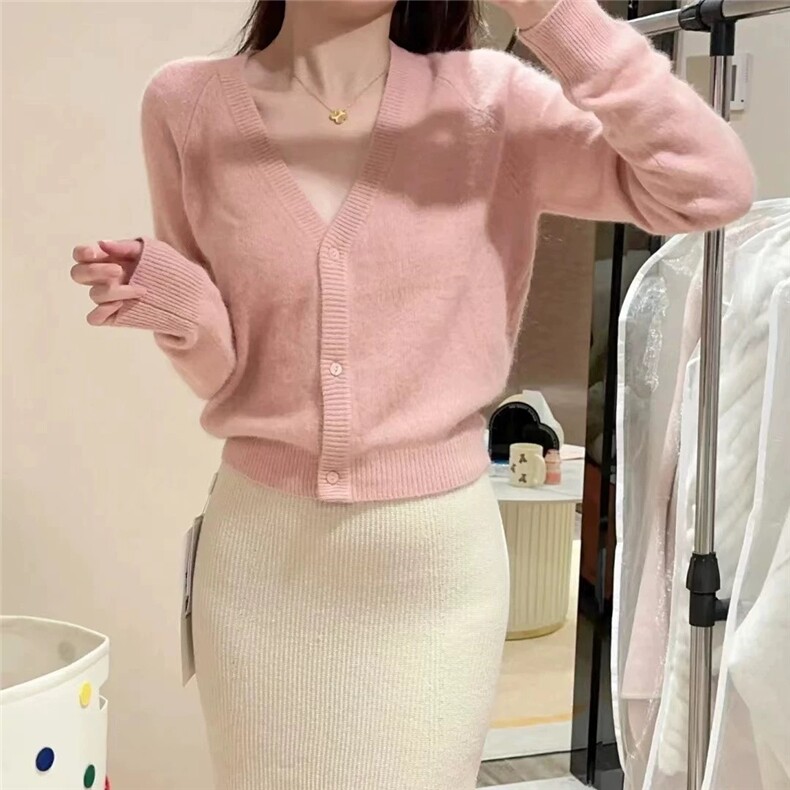 优雅气质女装羊毛衫V领短款插肩袖开衫高级感时尚外套,女装羊毛衫,圣旺供货