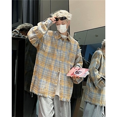美式复古格子衬衫男宽松oversize春秋高级感衬衣A061-AC00378-P60，男装衬衫，电商A061