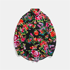 开春民族风东北大牡丹花衬衫休闲外套内搭宽松打底衬衫CS966-P30，男装民族服装，电商A128
