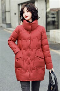 中长款羽绒棉衣棉服外套女冬季2024新款韩版宽松红色立领加厚棉袄图片