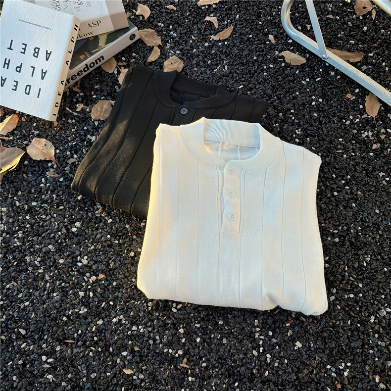 港风秋款男亨利领针织长袖坑条纹宽松毛衣外套M190P45,男装针织衫/毛衣,星座1013-1