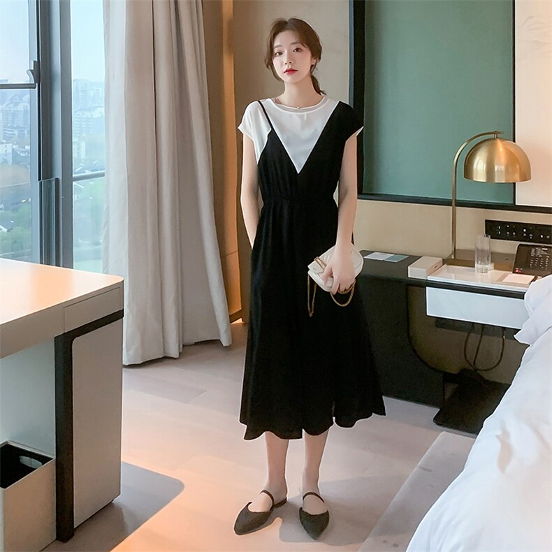 9026夏装女2021新款欧货收腰遮肉显瘦中长裙子时尚气质连衣裙,女装连衣裙,潮品会