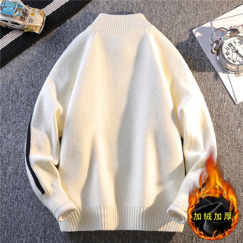 MY7233加绒-TP65加绒半拉链新款针织衫男慵懒风长袖套头毛衣外套,男装针织衫/毛衣,电商A320