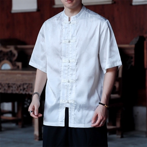 现货中式男士竹叶天丝提花短袖衬衫CS9898-P65控89图片