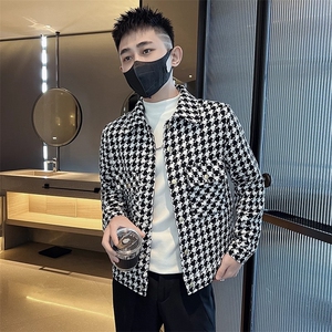 1506-1/JK311/P63男士千鸟格外套春秋小香风潮流格子春秋夹克图片