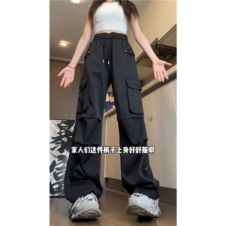 INS潮流新款大口袋褶皱宽松休闲松紧伞兵裤B315-K24238-特p40控78图片