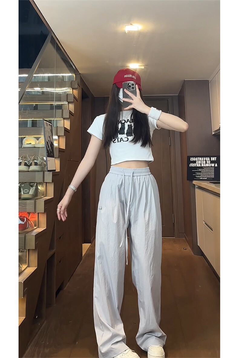 供视频夏季冰丝速干山本裤宽松直筒刺绣休闲拖地裤A460特P35控58,男装休闲裤,电商A309