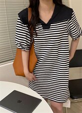 夏季补单款条纹T裙简单好穿，其它，唇蔻