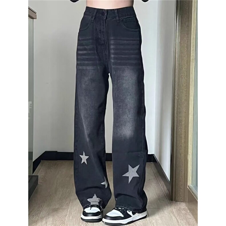 美式高街牛仔裤女春夏高腰显瘦直筒宽松小个子阔腿裤小众NA1137,男装牛仔裤,星座1116A（原606A-3）