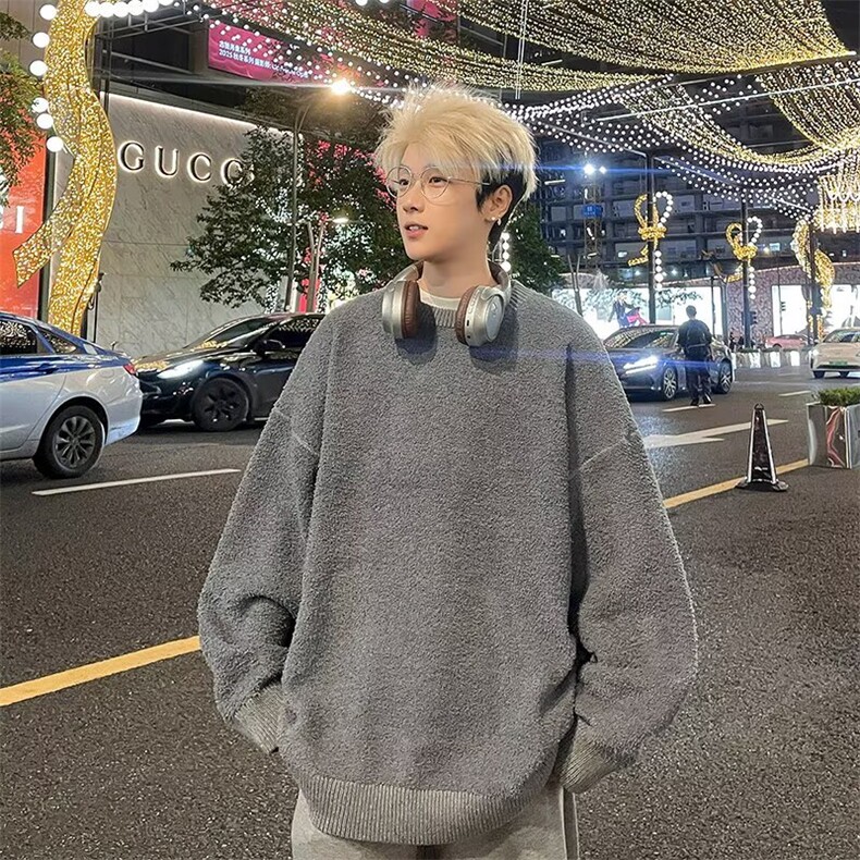 冬季男女韩版打底针织衫保暖宽松内搭加厚圆领水貂绒毛衣V22-P49，男装T恤，电商B245