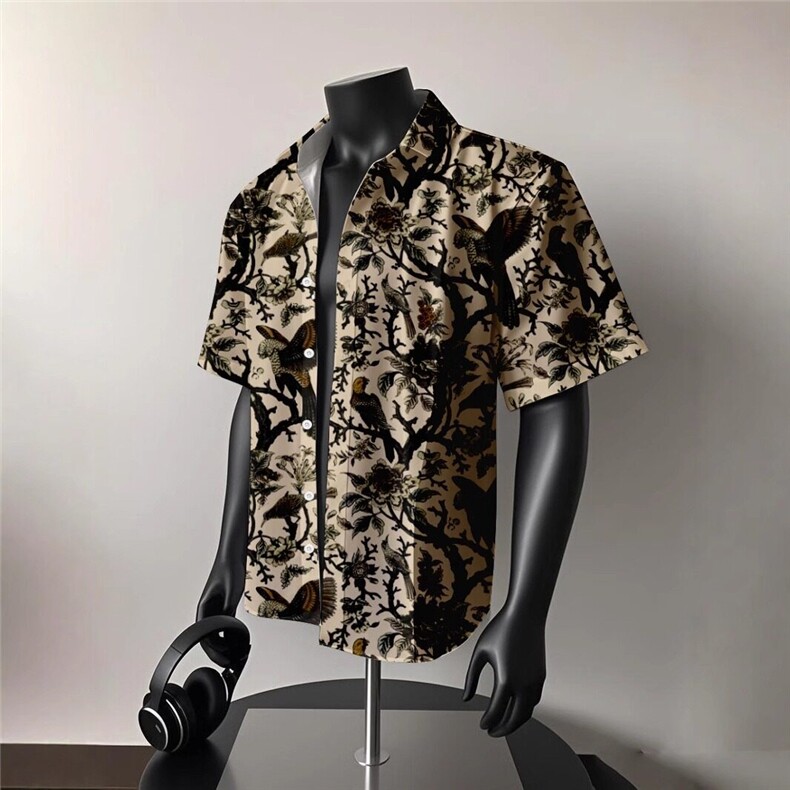 日系痞帅衬衫男上衣夏季开衫宽松坠感潮流翻领半袖衣服CY1144-P26,男装T恤,星座412-2