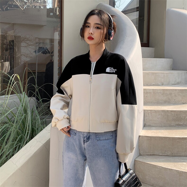 2025春秋季新款设计感小众拼接撞色短款外套女春秋棒球服夹克上衣,女装短外套,天丽