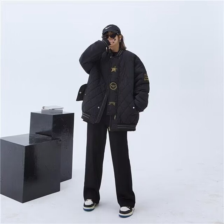 冬季ins潮牌美式高街菱格加厚棉服女宽松复古刺绣夹棉棒球棉衣,男装棉衣,星座218-8