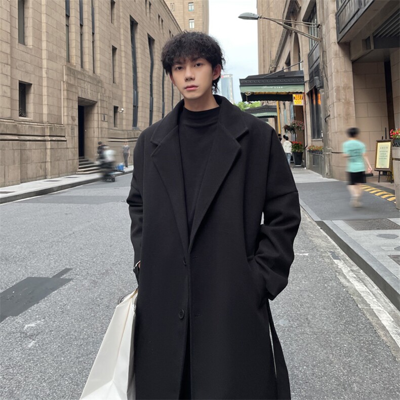 秋冬毛呢大衣男潮流痞帅风衣中长款宽松外套MN9568/P100加棉P110图片