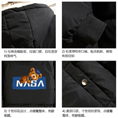 NASA加厚加绒连帽衣男大码服男面包服男砖墙MY16247-P100，男装棉衣，电商A040A