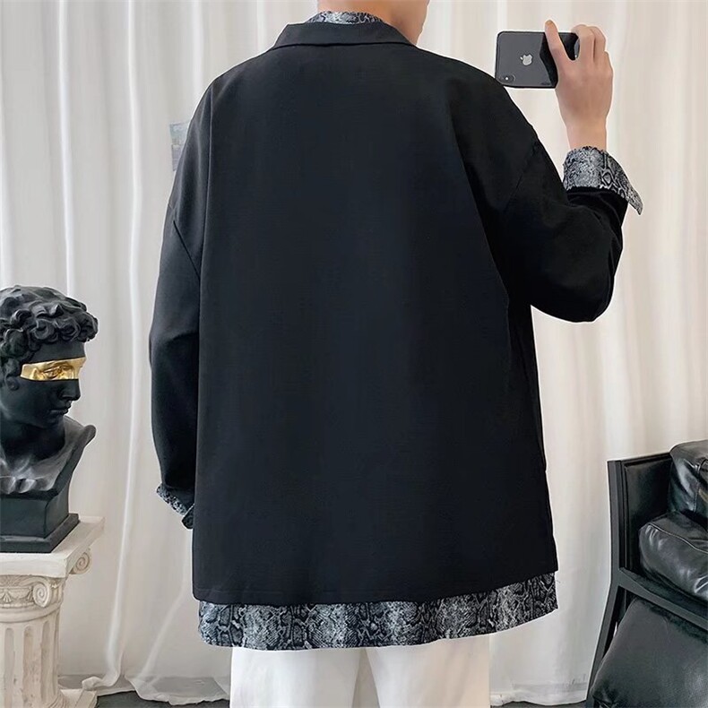 男春季新款豹纹假两件衬衫CT12P55,男装衬衫,星座1116-2