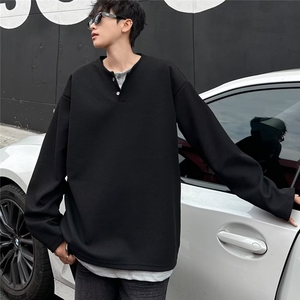 新款假两件长袖t恤男装秋季oversize宽松休闲打底衫上衣Y2800/P45图片