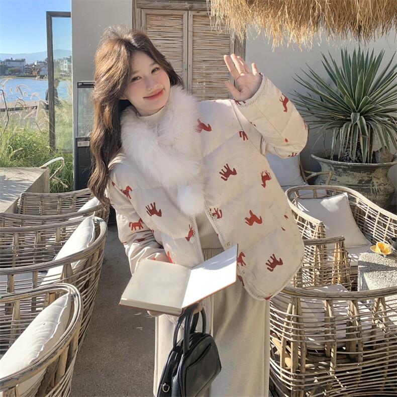 新中式国风印花羽绒服女2025冬季新款巨好看独特漂亮90白鸭绒外套,女装羽绒服,2C153
