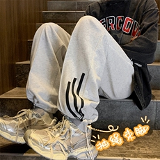 运动阔腿裤子男春秋垂顺休闲百搭直筒长裤抽绳束脚裤WK90特批30，男装休闲裤，星座718-1