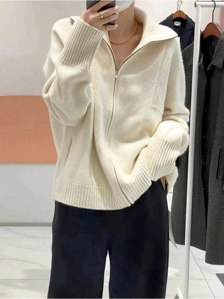 开衫女纯色拉链上有秋冬新款百搭毛衣羊毛针织外套,女装羊毛衫,恩泰羊绒
