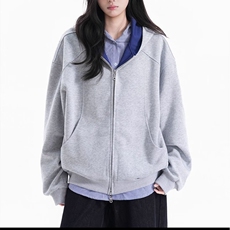 美式复古重磅衬衫假两件卫衣外套女春秋2025新款开春宽松拉链开衫，男装衬衫，星座218-8