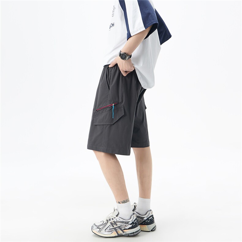 透气拉链设计冰丝短裤男夏款2025新款中裤815A-DK25-P40控68，男装牛仔裤，星座815A