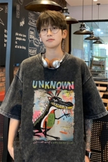 ！2025夏季新款男士潮牌水洗短袖T恤情侣宽松半袖XT150P35，男装T恤，电商B220