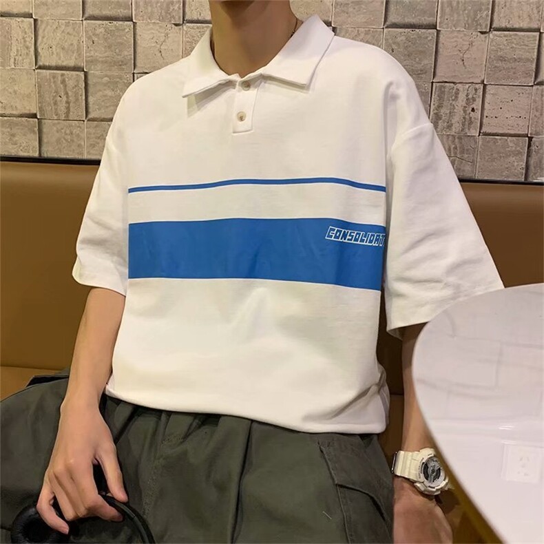 夏季港风Polo衫t恤男翻领ins潮原宿风bf半袖体恤衫上衣T677-P28,男装T恤,星座512-2